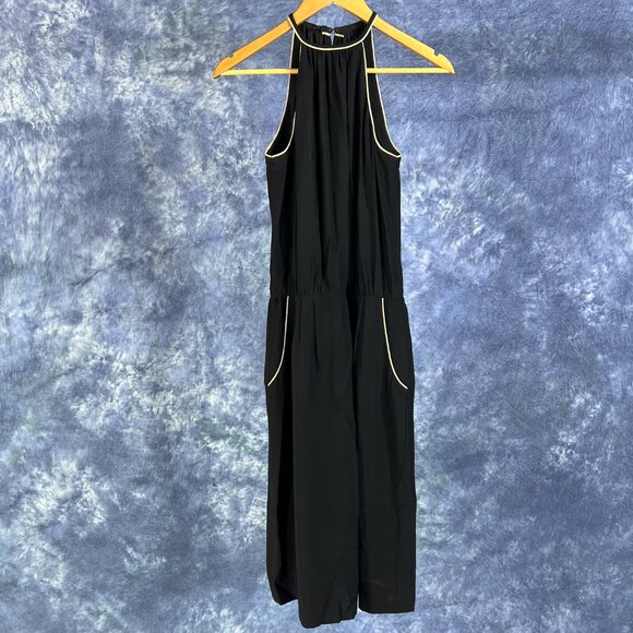 Black Halter Dress w/ Ivory Piping Details - Picture 1 of 2